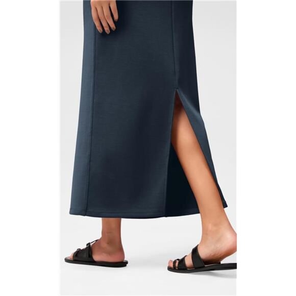 Soft Maxi Skirt, Casual Long Pencil Skirts Dark Blue - Picture 4 of 5